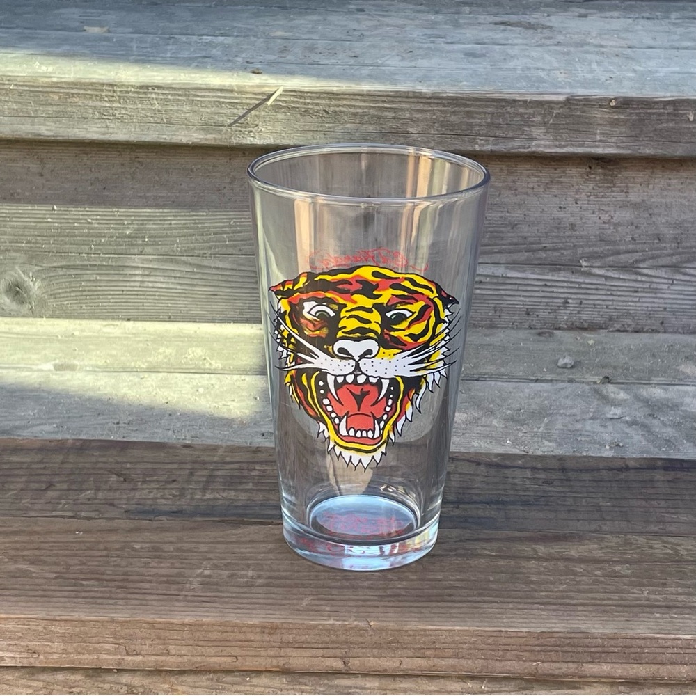 Vintage Retro Ed Hardy Wild Growling Tiger 12 oz. Drinking Glass